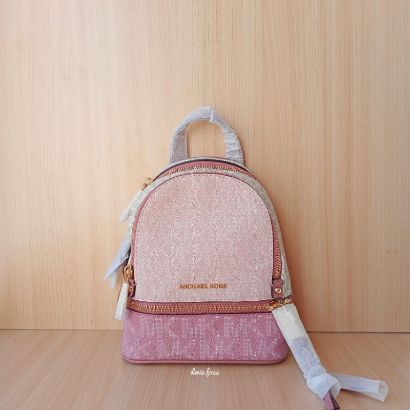 Tas MK Rhea Zip XS Convertible Backpack Sign Smokey Rose Multi Original
