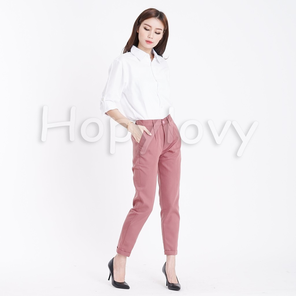 HOPYLOVY - Celana Kantor Baggy Pants Drill / Celana Bahan Panjang Wanita