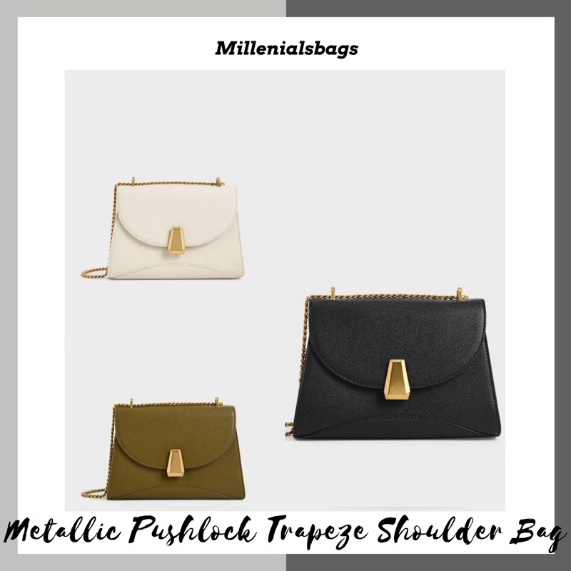 Cnk metallic pushlock trapeze shoulder bag
