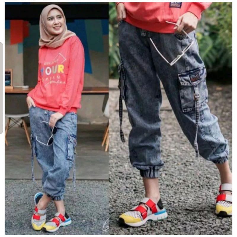 Jogger Kargo Jeans Wash Premium / Boyfriend Jeans / Kantong Samping