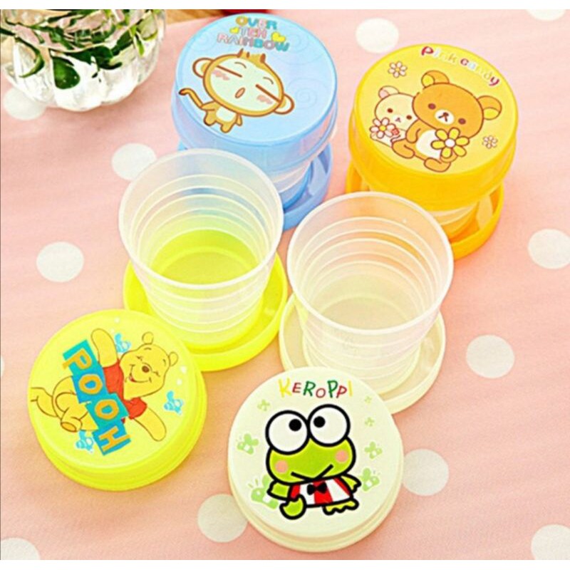 Gelas lipat portable folding mug karakter lucu cangkir traveling