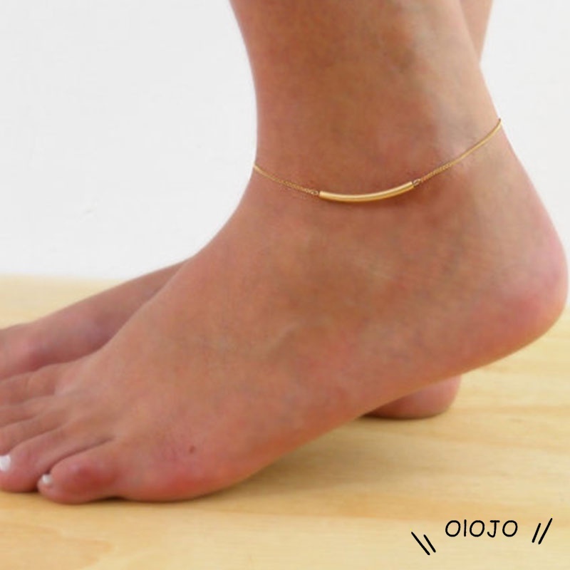 Wanita Golden Tone Siku Pipa Rantai Gelang Kaki Gelang Bertelanjang Kaki Sandal Kaki Perhiasan Tren Perhiasan - ol