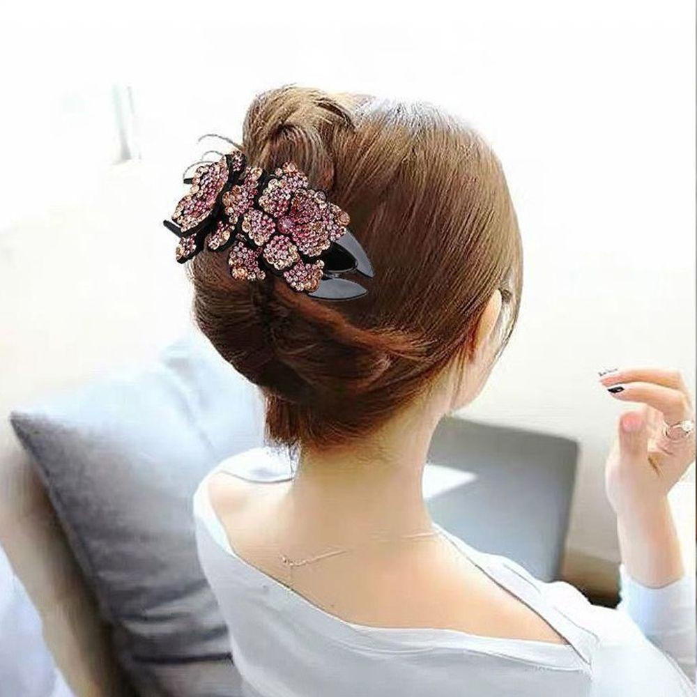 Needway   Wanita Hair Claw Non-slip Sederhana Warna-Warni Bunga Ganda Belakang Kepala Lady Duckbill Klip