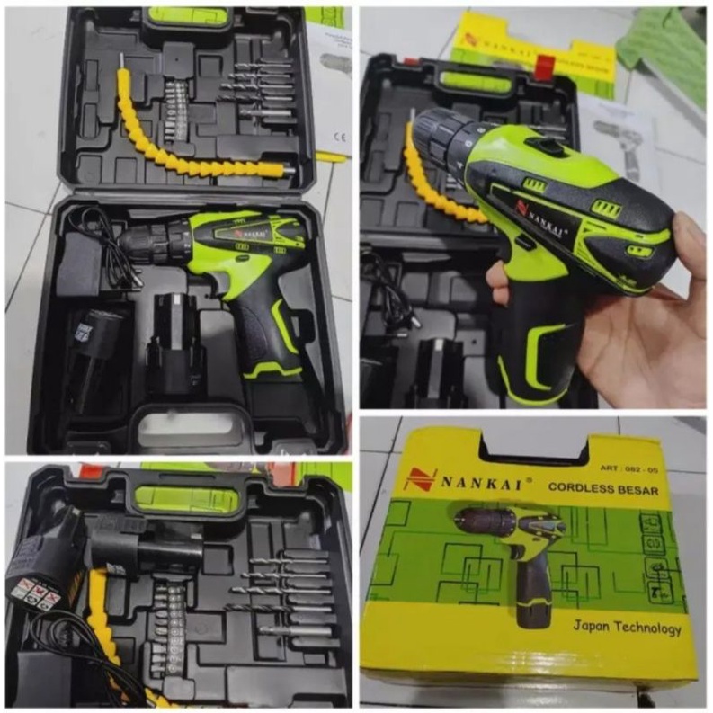 NANKAI 2 BATERAI Cordless Drill bor baterai 12 V