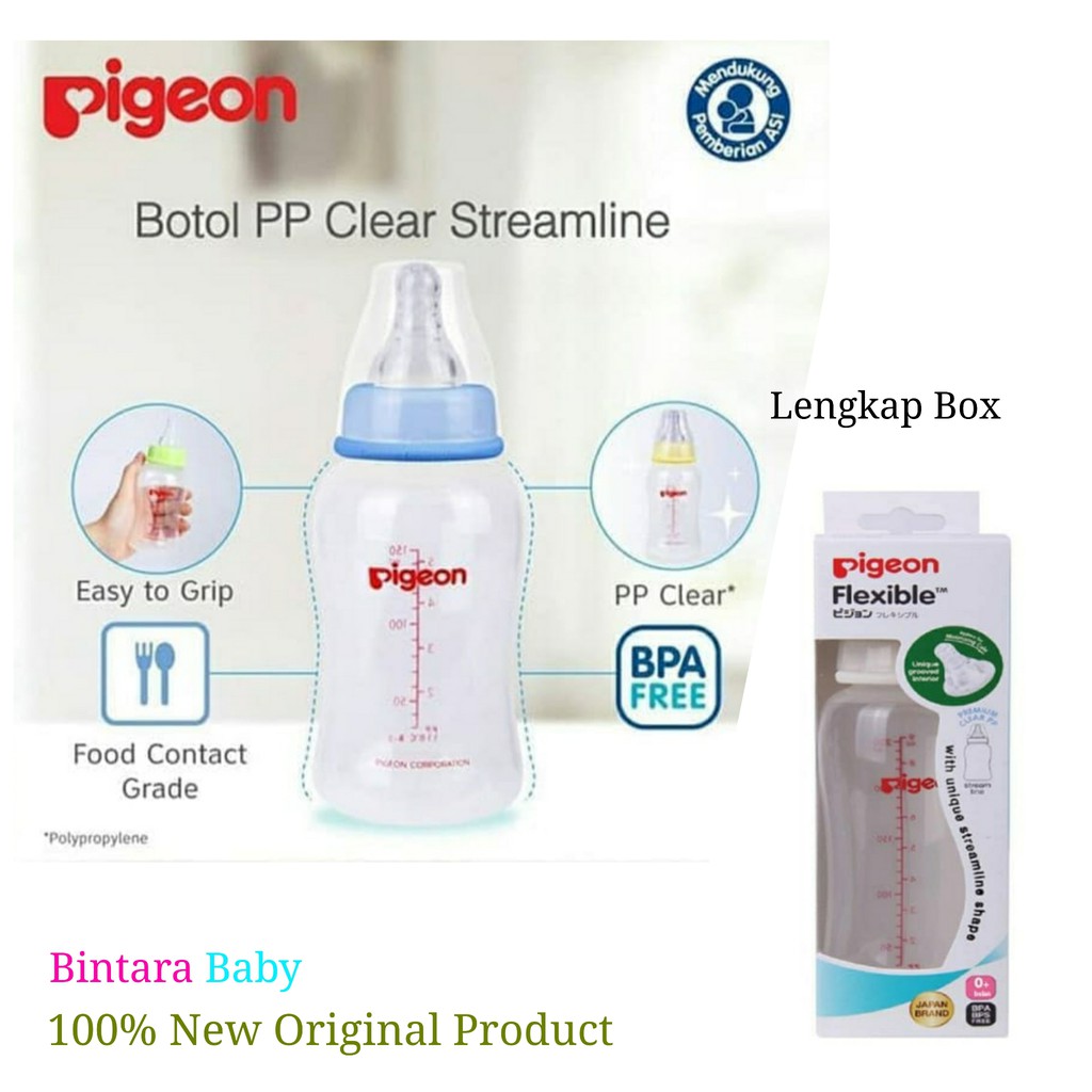 ORIGINAL Pigeon PP Clear Streamline Nursing Bottle 150ml / Botol Susu Pigeon Original Peristaltic Clear 150ml