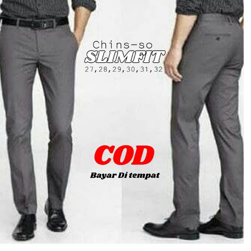 Celana Bahan Kerja Formal Pria Slim Fit Cowok Standar Reguler Ukuran Jumbo Bahan Premium 27-44