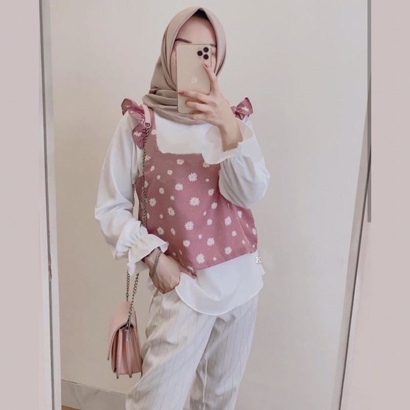 Diana Set Blouse - Blus Kemeja Rompi Motif Bunga Aster Daisy Bahan Katun