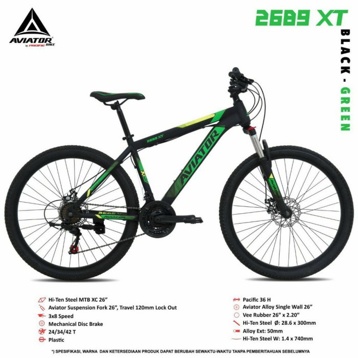 Sepeda Gunung Aviator 26 inch 2689 XT - BLACK GREEN