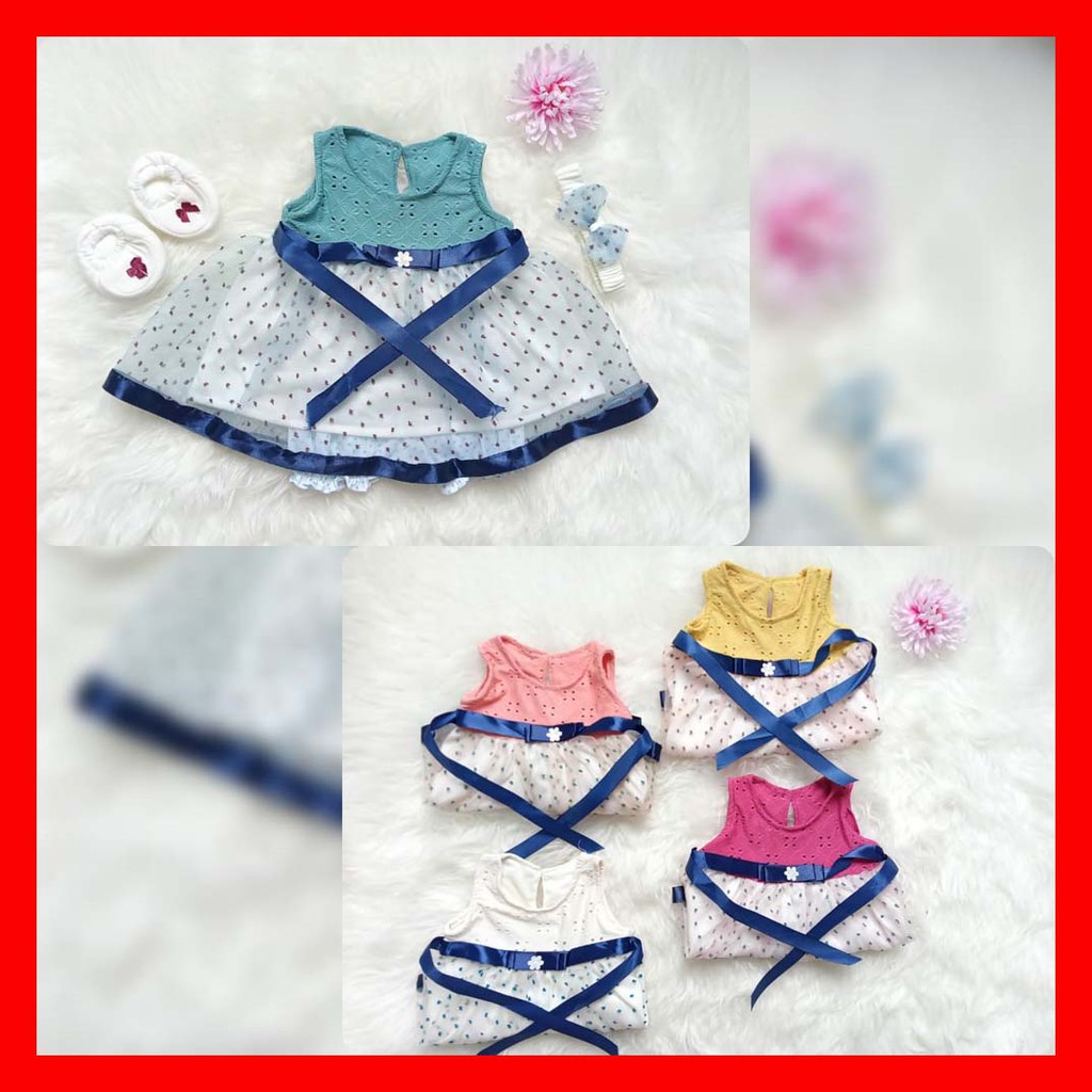 Baju Anak Bayi Perempuan Setelan Dress Cantik Bonus Bandana Sepatu Kain Accent