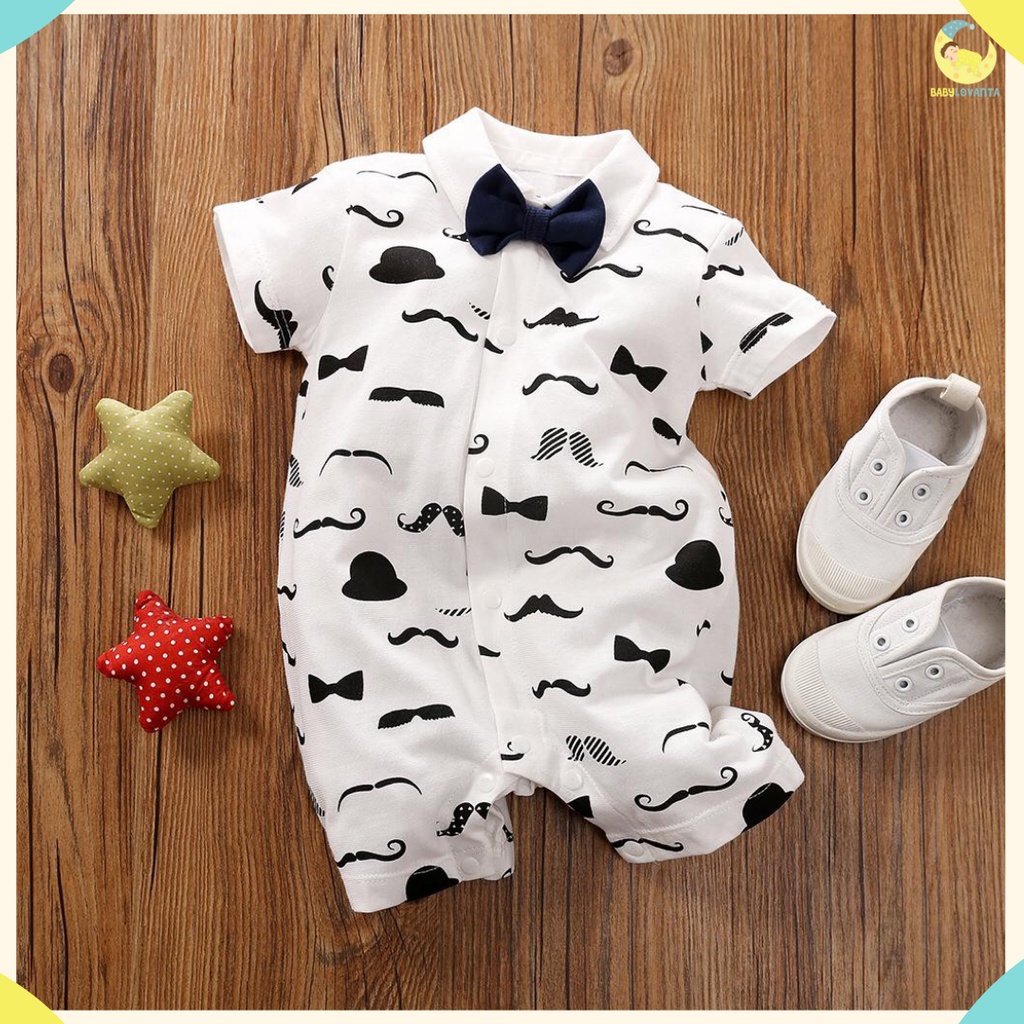 [COD] BAJU BAYI LAKI LAKI Jumper Bayi lengan pendek motif KUMIS/ jumper bayi mustache/babylovanta