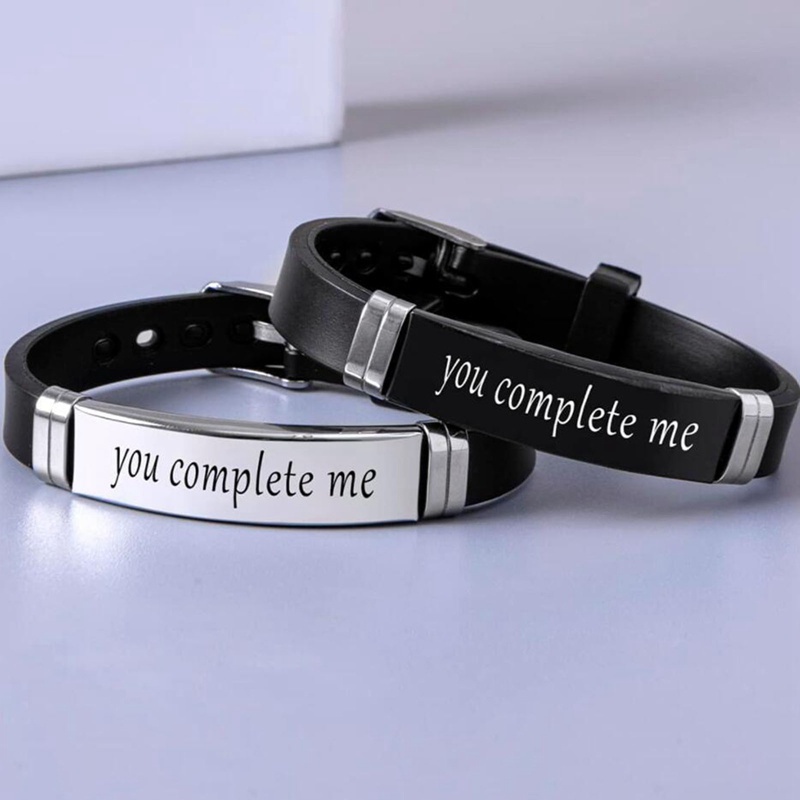 Fancyqube 2pcs / Set Gelang Bahan Silikon Stainless Steel Desain Mahkota Her King His Queen Untuk Pasangan