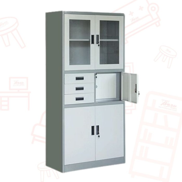 Lemari Arsip Frontline 2 Pintu Besi + Brankas + Kaca - KHUSUS MAKASSAR