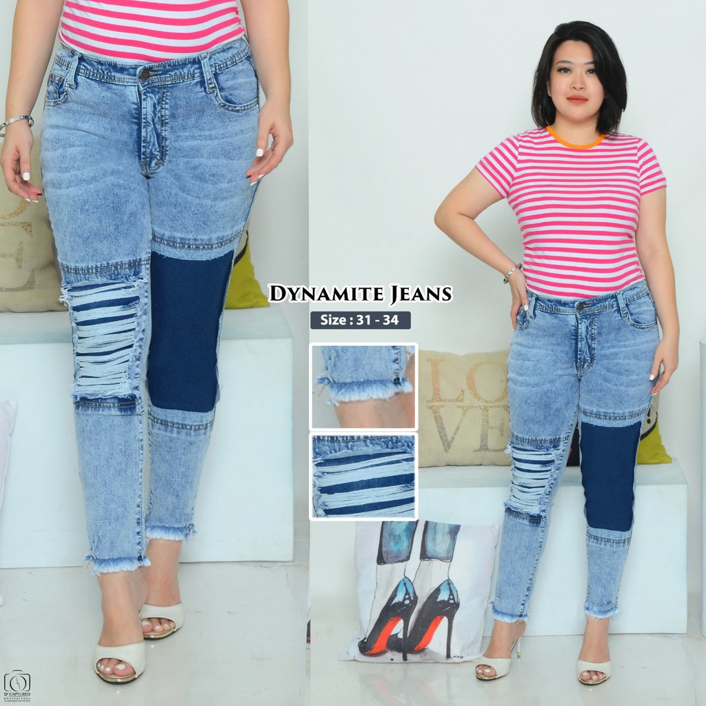 DYNAMITE JEANS CELANA JEANS WANITA SOBEK RIPPED DESTROY BIGSIZE JUMBO PATCH