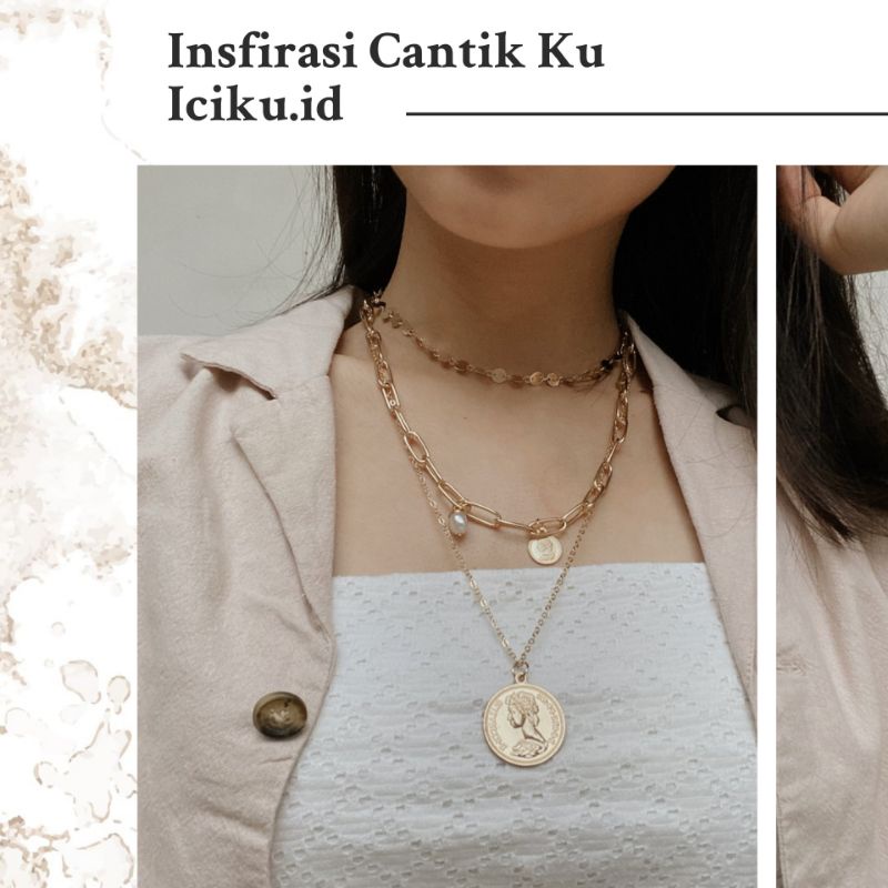 Kalung Rantai 3 Layer Necklace Korea Premium Aksesoris Wanita Kekinian