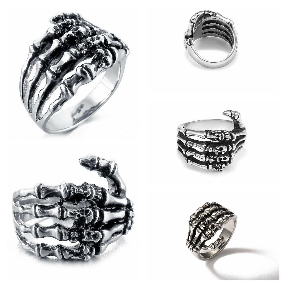 TOP Cincin Tengkorak Pria Tangan Tulang Biker Rings