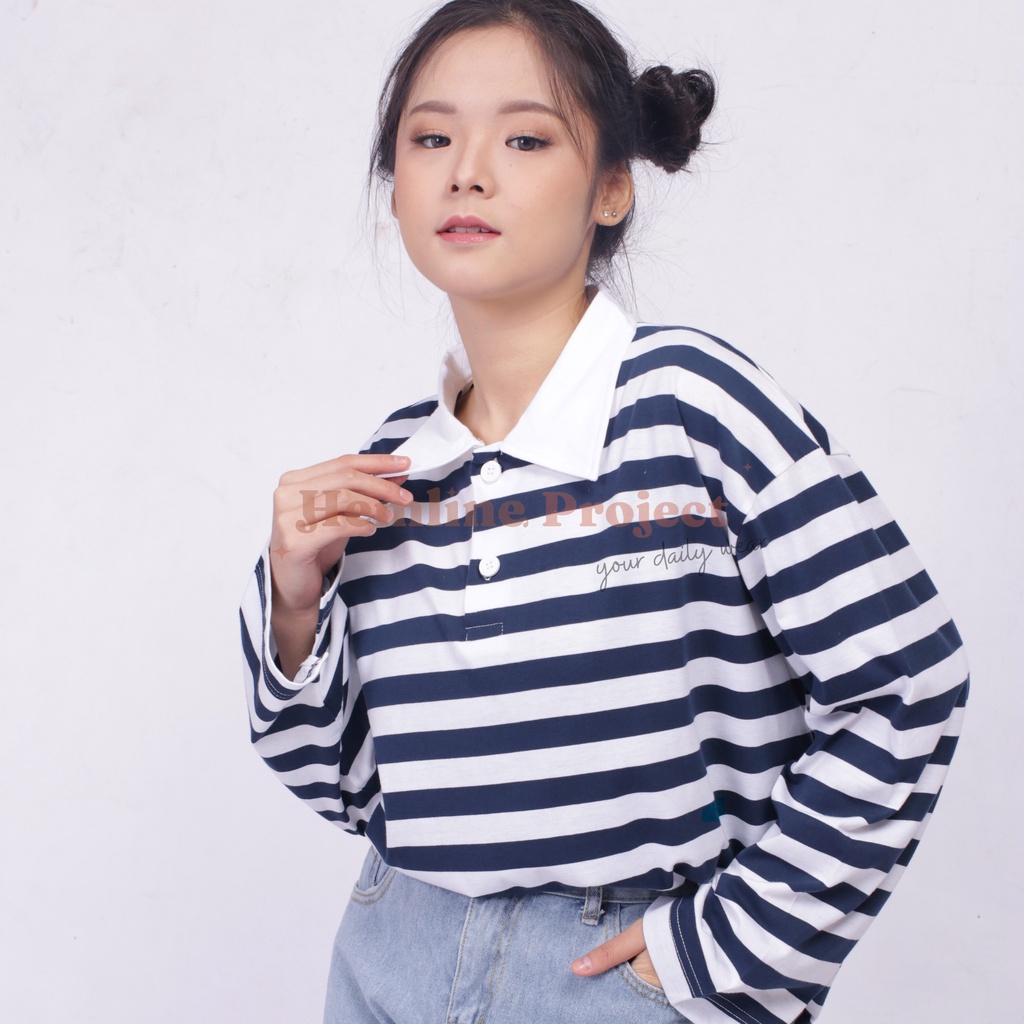 Hara Navy Oversized Stripe Top