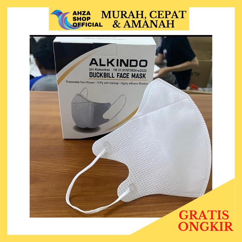 Masker Duckbill Dewasa Alkindo Bergaris Seperti Sensi Putih Isi 10 Pcs