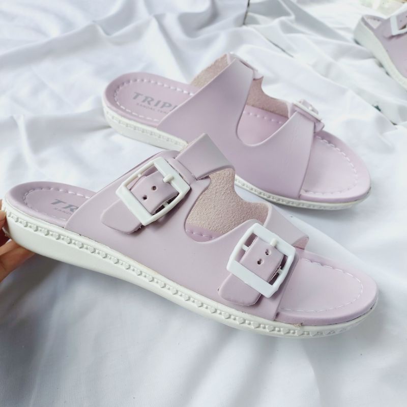 Sandal Wanita Trendy Ban 2 Variasi Gesper Pastel Colors (Adelia 02)