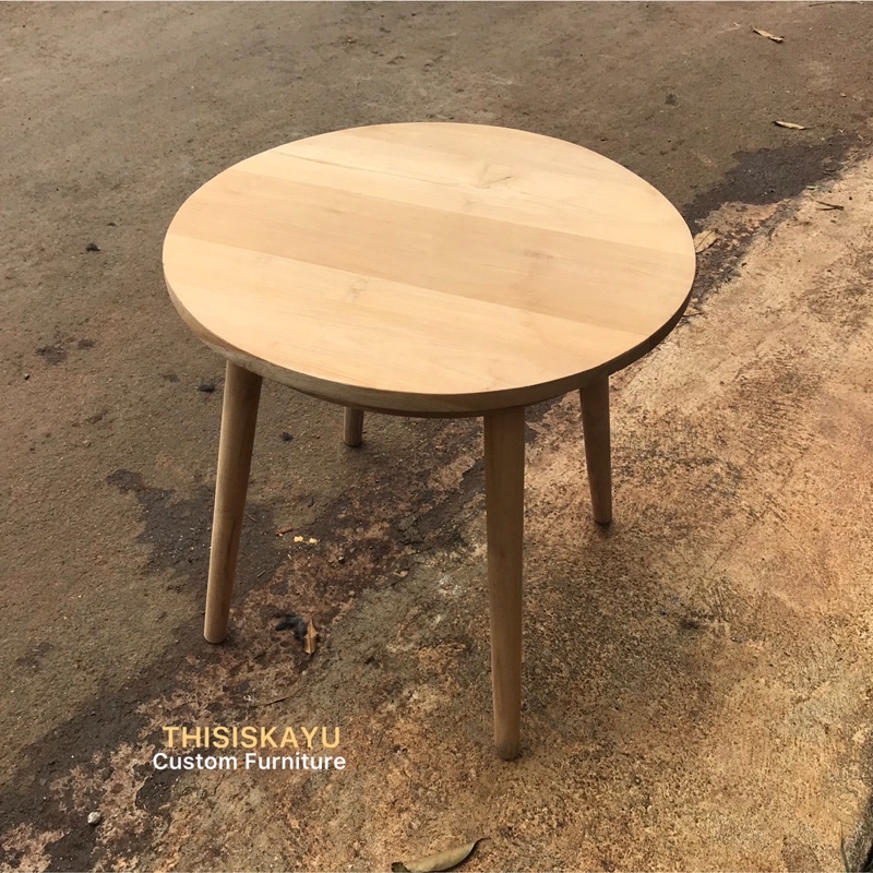MEJA LINGKAR KAYU JATI | MEJA TERAS LINGKAR KAYU JATI SOLID | MEJA BULAT KAYU JATI SOLID | MEJA BULA