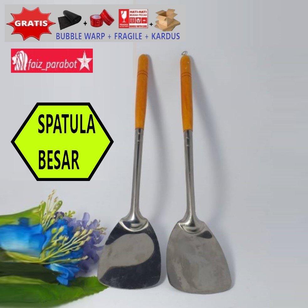 SUSRUK Spatula TJ 36cm/ Susuk Stainless Besar Gagang Kayu