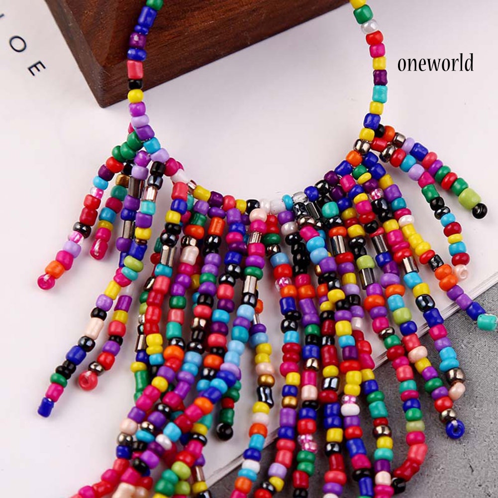 OW# Bohemian Women Beads Tassel Round Dangle Long Hook Earrings Statement Jewelry