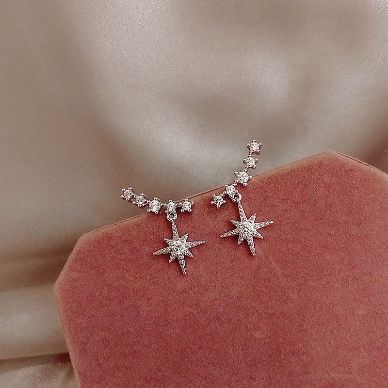 Korean zircon rice word eight-pointed star earrings temperament short wild earrings