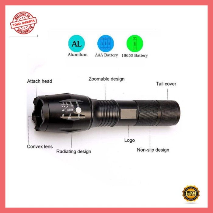 BAROKAH GAMIS LAMPU Senter Mini Himalaya LED CREE 8000 LUMENS 5 MODE FLASHLIGHT