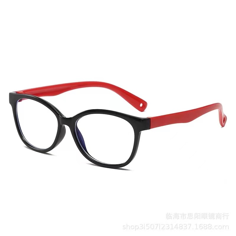 (Rowling)Kacamata Anak NewTrend Silikon/Fashion Anak Unisex Terbaru anti radiasi  Blue Light Bulat High Quality Import-Ka-132 Hitam/Merah