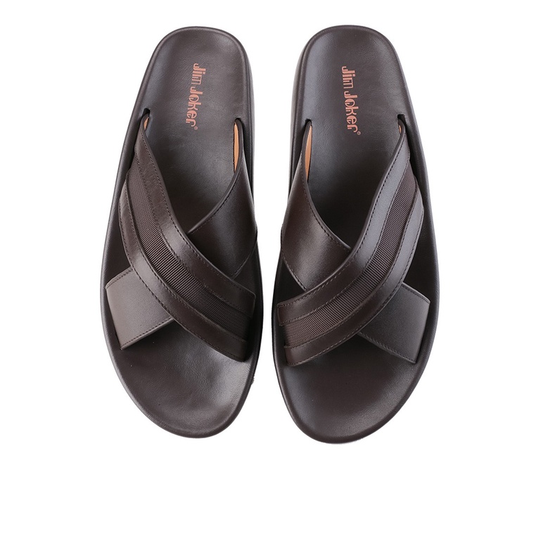 SANDAL CASUAL JIM JOKER PRIA ORIGINAL SLIDE KULIT BRANDED COKLAT JJ36