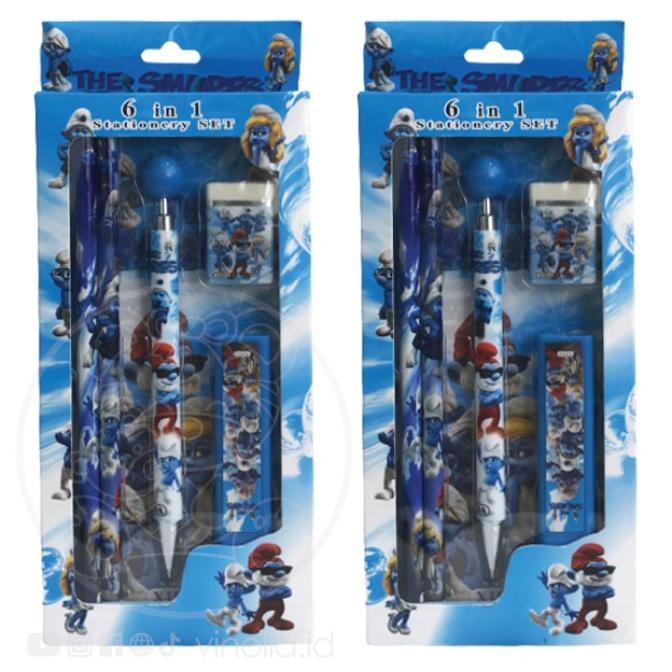 

The Smurfer 6 in 1 Stationery SET Alat Tulis Sekolah Anak Belajar Baru