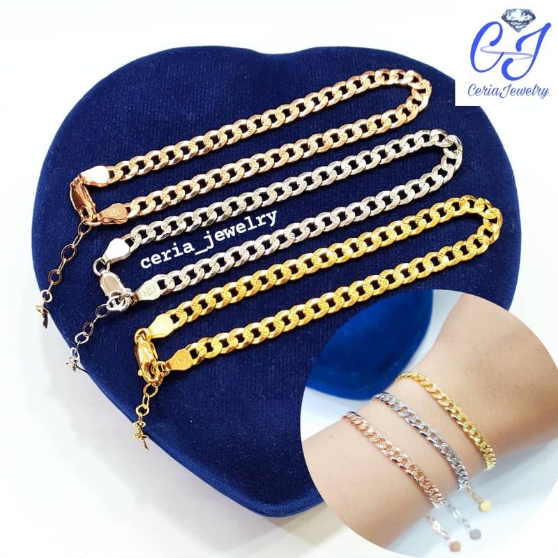 Gelang Perak Asli Silver 925 Lapis Emas Model Sisik Naga Ukir+Ring Ujung - Perhiasan Perak Wanita