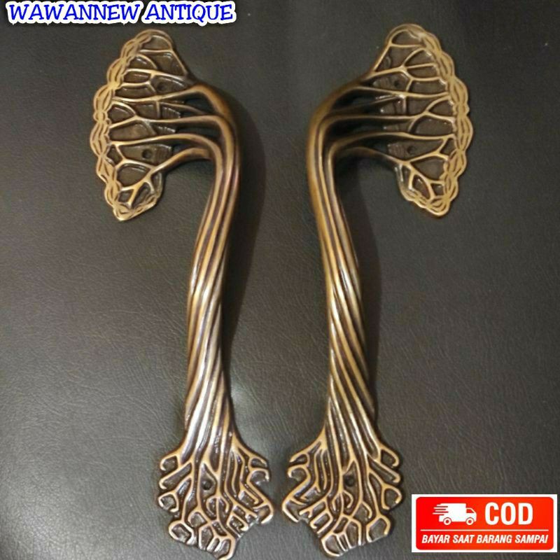 Handle / Tarikan Pintu Rumah Pagar Kuningan Antik Murah Motif Akar 41cm