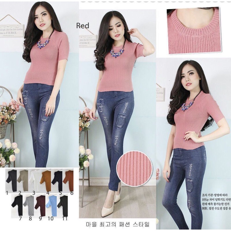 CLY0007 Top Knit Basic Stretch Rajut Lilac ala Korea Import