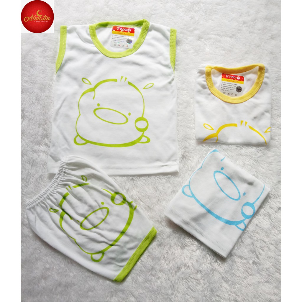 Setelan Baju Bayi Murah Lengan Kutung D noorfa. 3-12 Bulan Dapat 3 Stel/Baju Bayi Unisex 3 Stel