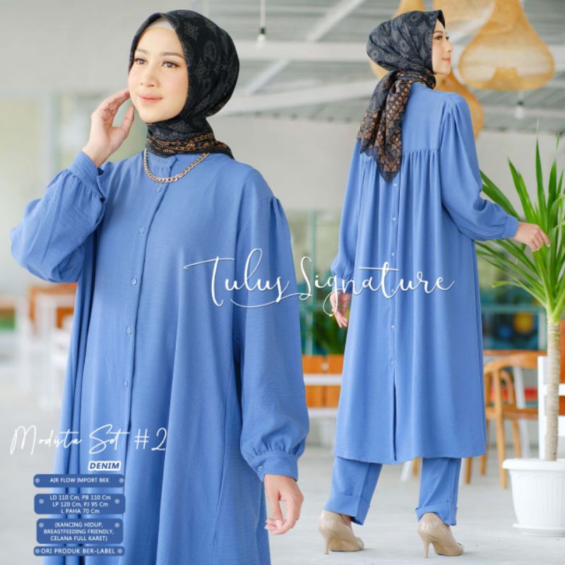 MODISTA SET #2 BY TULUS SIGNATURE / ONESET WANITA MUSLIMAH / Setelan airflow import kekinian polos