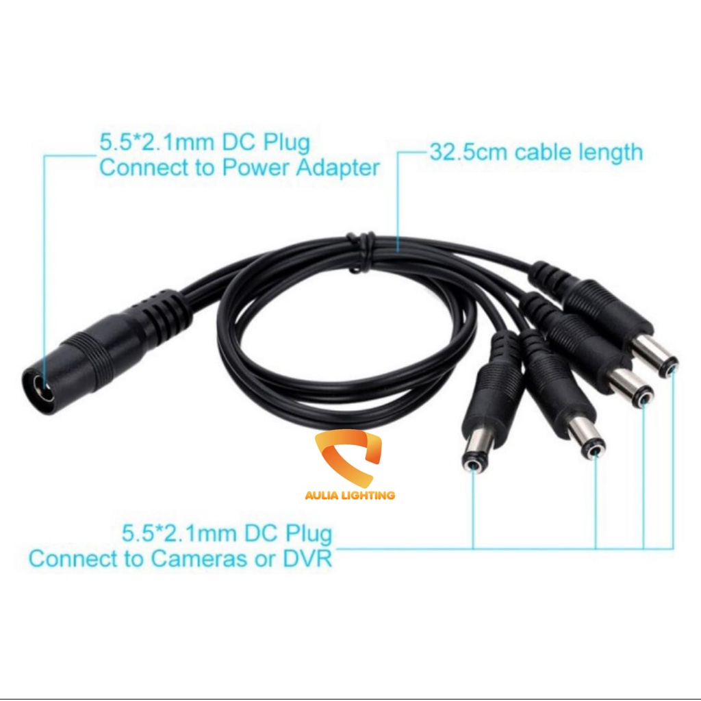 Kabel cumi Jack DC Cabang 4 led strip cctv sambungan 4 cabang