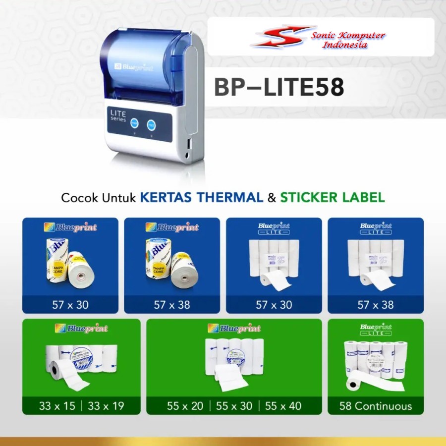 Printer Bluetooth Portable Blueprint BP LITE 58 Print Thermal Struk Nota Kasir Lite58