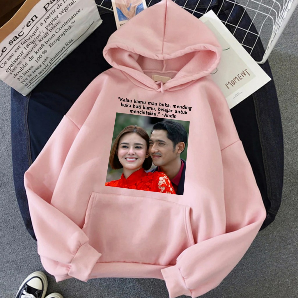 Hoodie Wanita Ikatan Cinta Andin Aldebaran Oversize Korean Style Sweater Murah Tebal Xxl Kekinian-Peach
