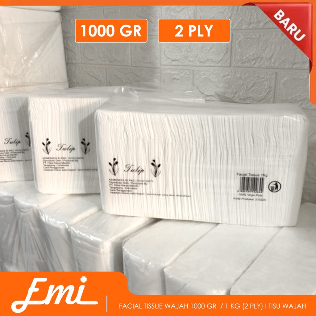 Tulip Facial Tissue 2 Ply 1000 gr /1 Kg Tisu Wajah Non Perfumed