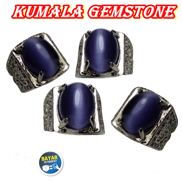Cincin Batu Pria Wanita Akik Mata Kucing Ungu Size Kantoran