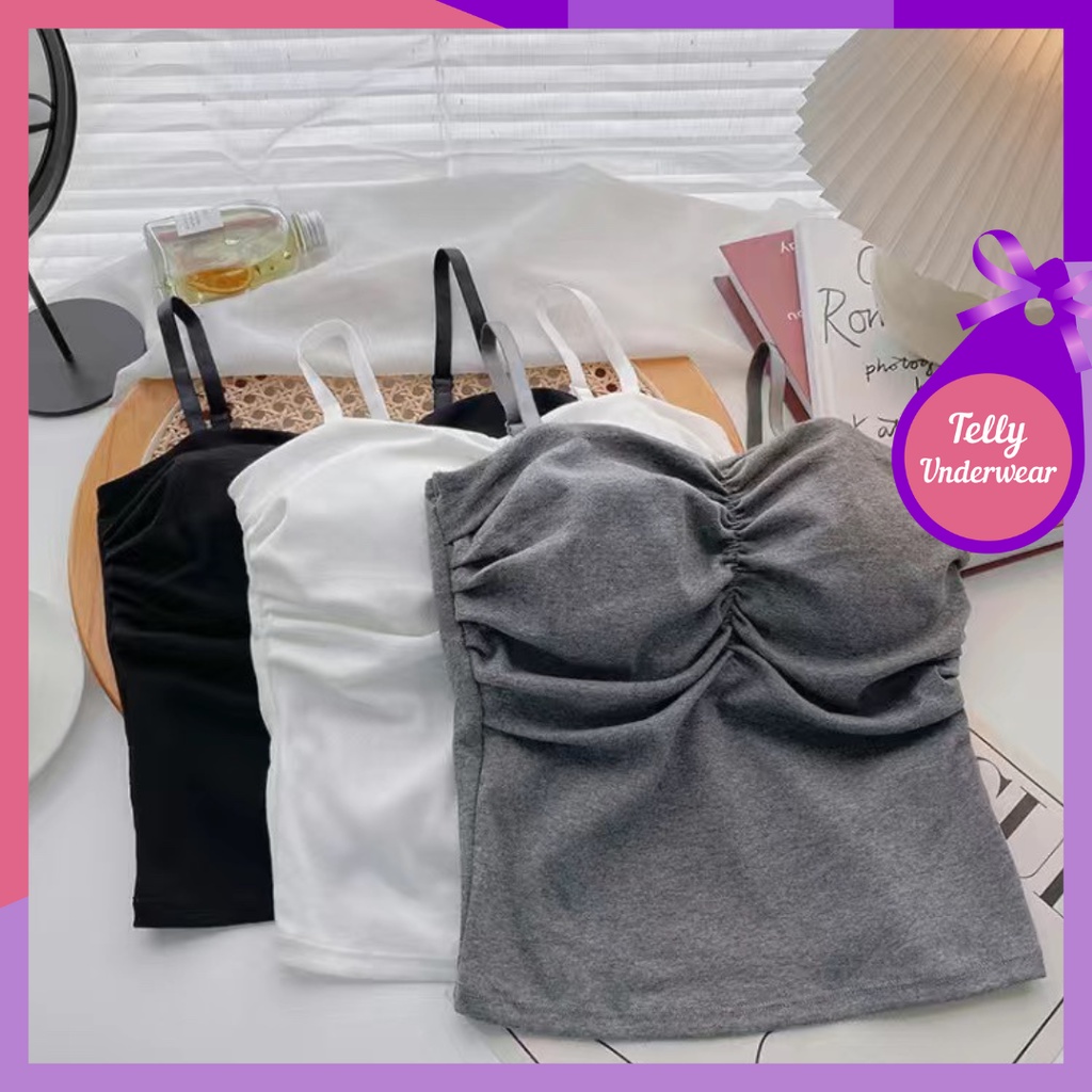 TELLY ➡️ 225 Tank-Top Bra Sport Seamless U-Neck Tali Spagheti Silang Warna Polos Untuk Wanita