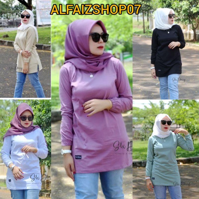 Kaos Atasan Wanita Lengan Panjang Motif Polkadot Bahan Bebyterry Printing (Terlaris)Kaos Lengan Panj