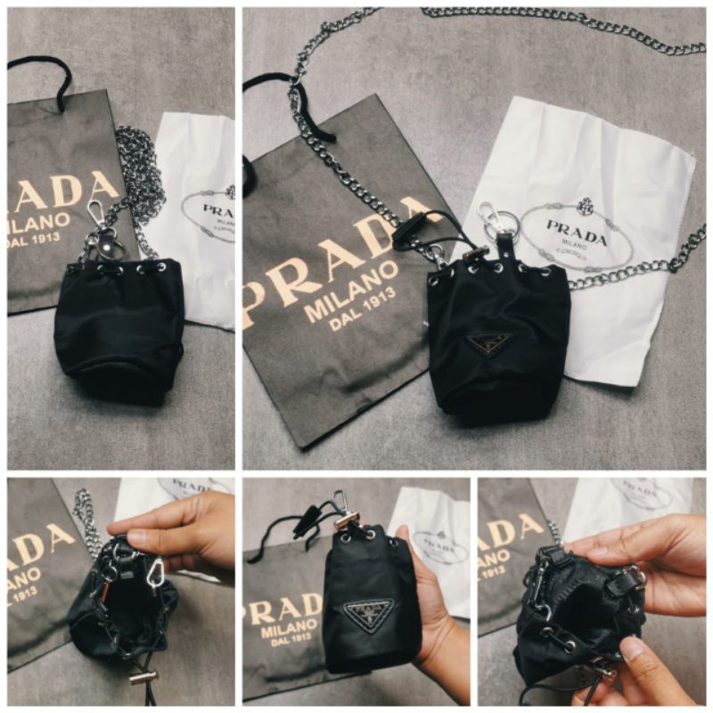 Pr4d mini key coin Purse bags drawstring bucket bag chain one shoulder bag