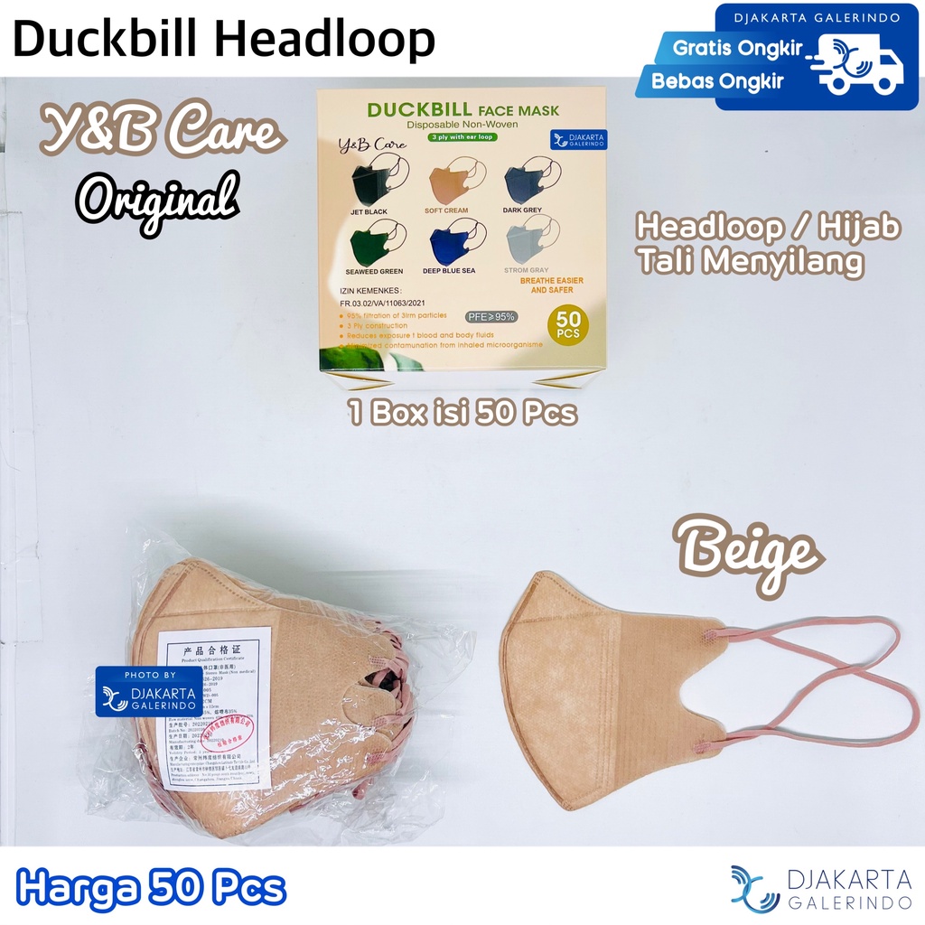 Masker Duckbill Headloop / Duckbill Hijab Mix Warna 1 Box isi 50 Pcs