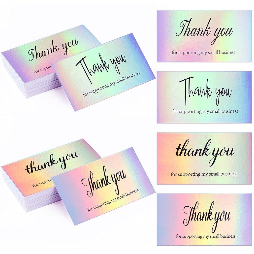 Solighter 50pcs Thank You Card Paket Eceran Online Customer Shopping Gift Kartu Ucapan Syukur Hologram