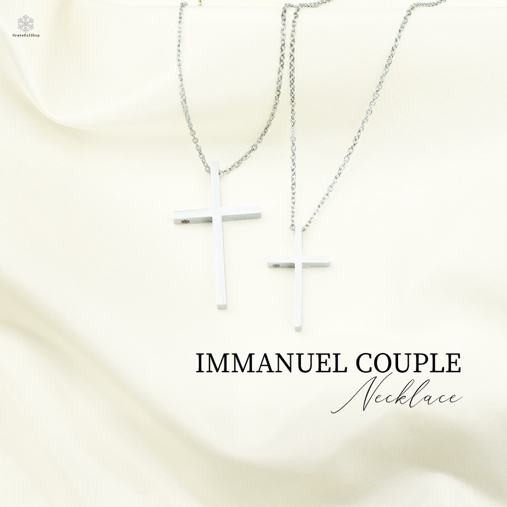 Kalung Salib Immanuel Stainless Steel Anti Karat dengan Pouch Gratis - Ukuran Besar dan Kecil Tersed