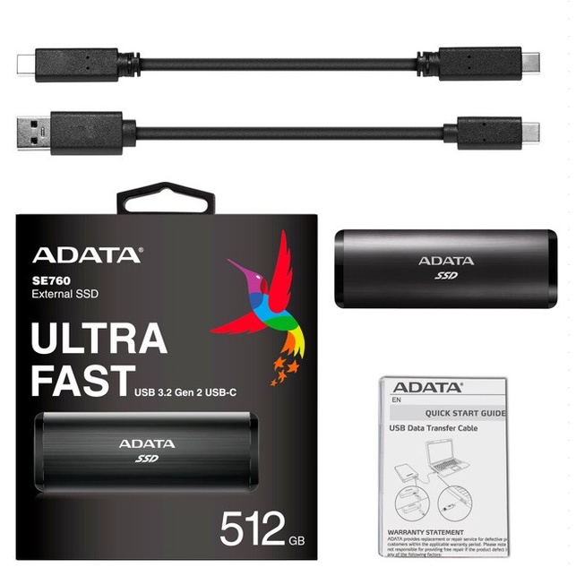 Adata SE760 512GB SSD External USB3.2 Gen 2 USB-C / SSD Portable 512GB