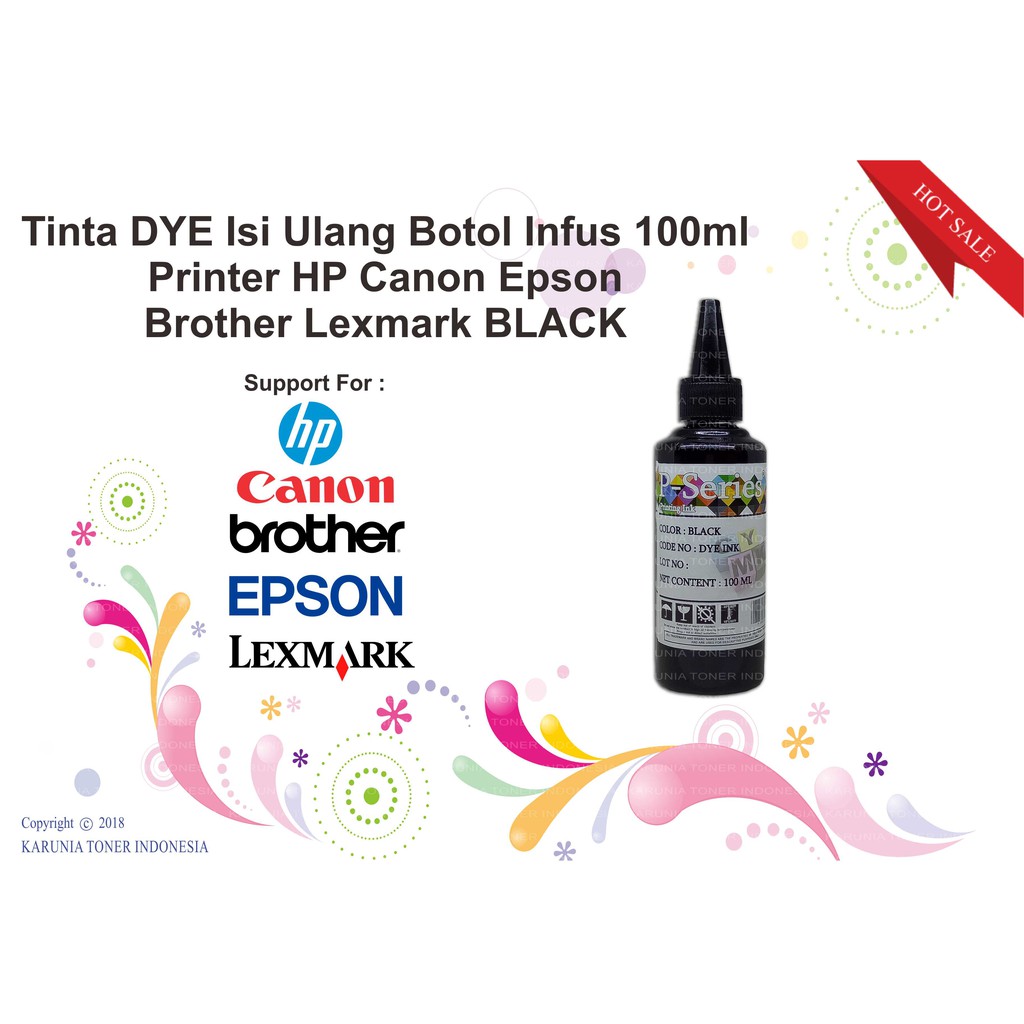 Tinta DYE Isi Ulang 100ml P-Serries Printer Universal For HP Laserjet Cyan Magenta Yellow Black