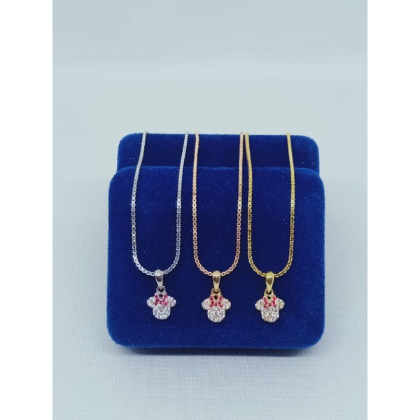 KALUNG ITALI KACA ANAK+ LIONTIN MINNIE MOUSE MP + MT PINK ANAK / KALUNG PERAK ASLI SILVER 925 LAPIS EMAS/ KALUNG FASHION ANAK TERBARU