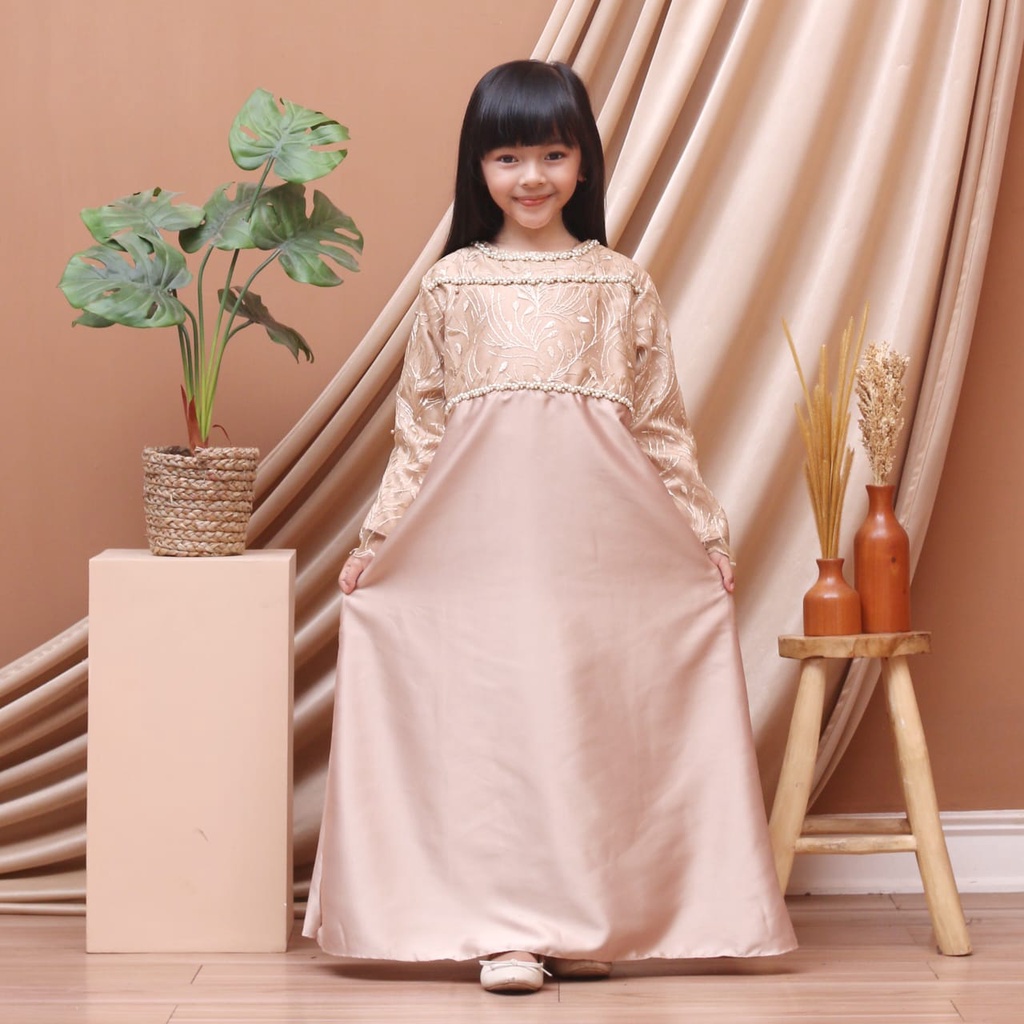 COD - GAMIS TIARA ANAK REMAJA DRESS MAXY VELVET MIX BROKAT TILE MUTIARA FASHION MUSLIM WANITA BAJU L
